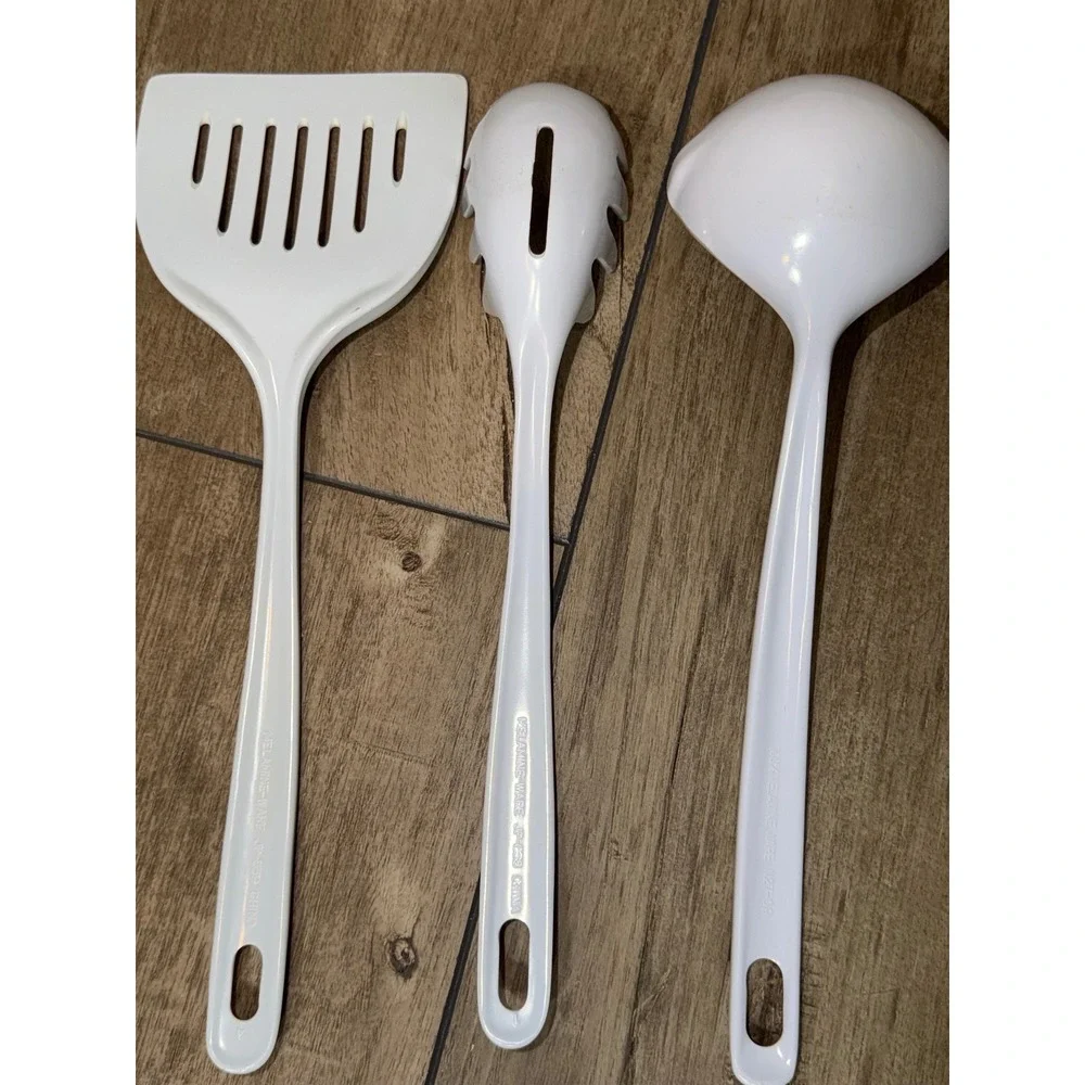 3pc White Melamine Kitchen Utensil Set Spatula Pasta Server Ladle JP-639